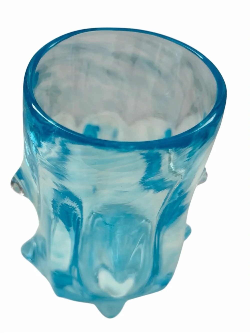 Vintage Art Glass Turquoise Aqua Blue Knobbly Vase